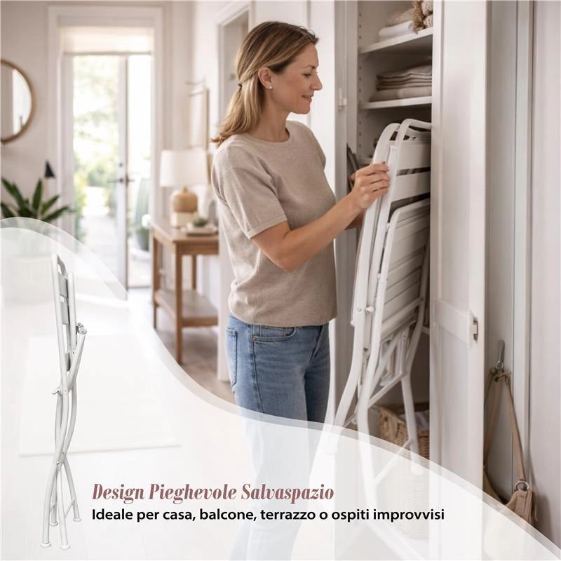SET 2 SEDIE BRISTOL PIEGHEVOLE IN FERRO BIANCA  42 X 50 X 88 H
