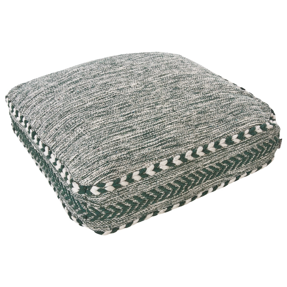 Cuscino da pavimento in cotone verde e bianco 60 x 60 x 12 cm Pouf quadrato con motivo geometrico boho moderno in tessuto