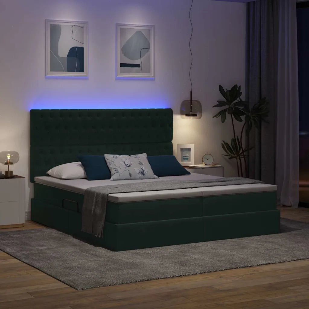 Letto con luci a strisce a LED Verde Scuro 200 x 200 cm Velluto