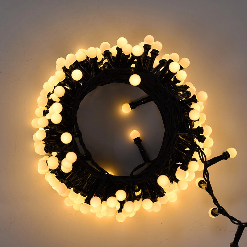CATENA LUMINOSA LED A SFERA 500 LUCI GIALLE SU CAVO NERO DA 10 METRI - PERFETTA PER DECORAZIONI INTERNE ED ESTERNE