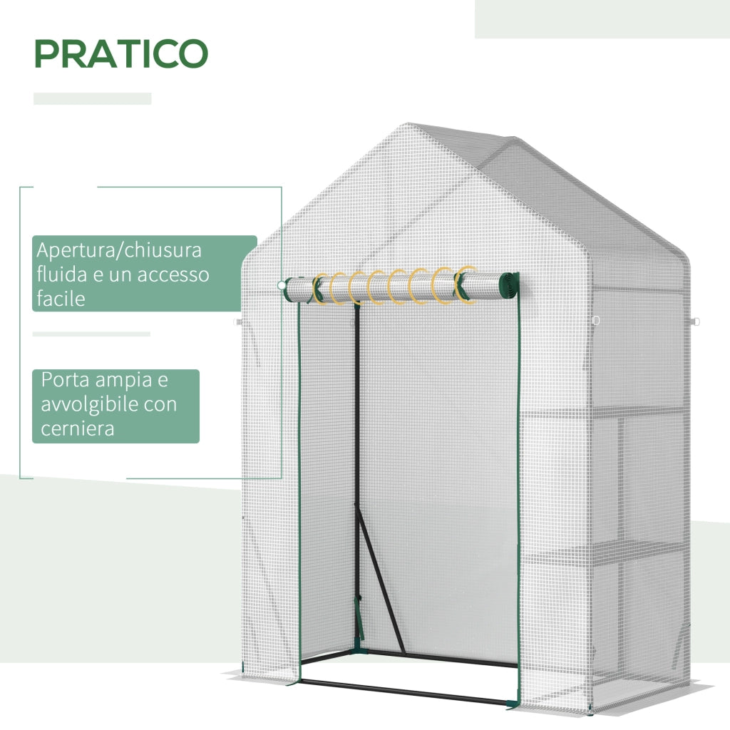 Serra da Giardino in PE e Acciaio con Scaffali ¨C zephmum ¨C Bianco 143x73x195 cm