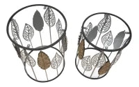 Tavolinetti In Ferro E Legno Foglie Coppia Cm 38X55-33X50