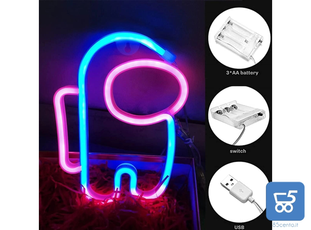 Mini Insegna Luminosa Astronauta Signs Luce Neon Decorativa a Batteria o Alimentata Tramite USB Interno Locale