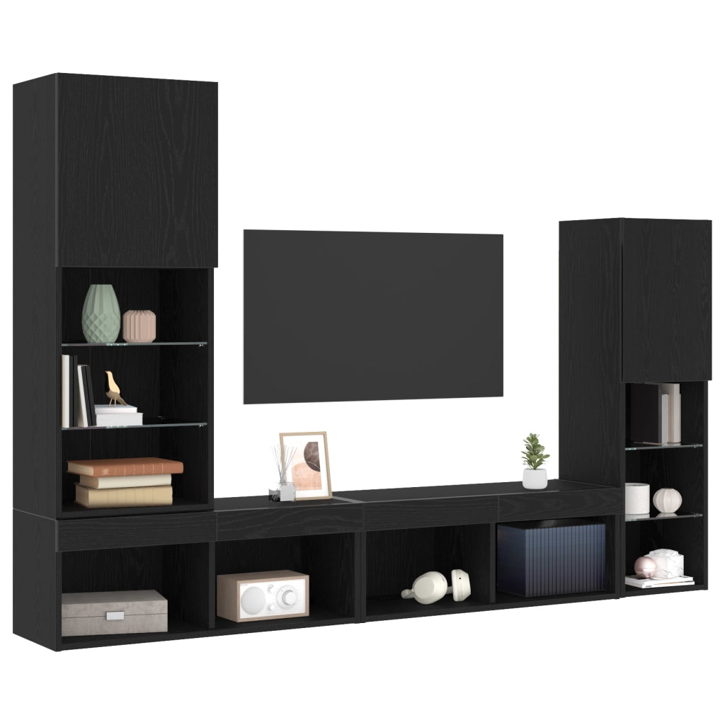 Mobile TV LED Rovere Nero 30.5x30x102 cm Legno Ingegnerizzato