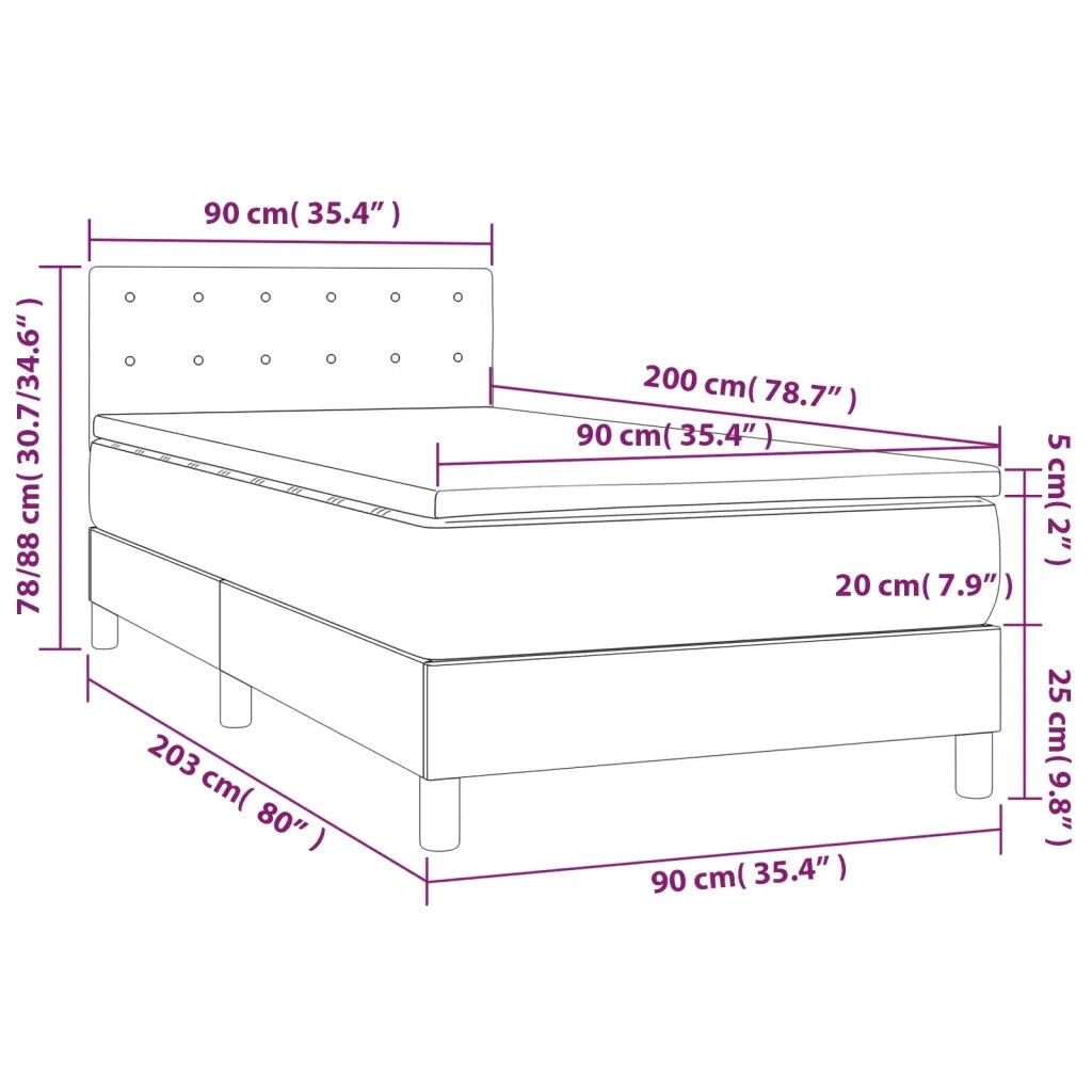 Letto a Molle Materasso e LED Marrone Scuro 90x200cm in Tessuto cod mxl 77965