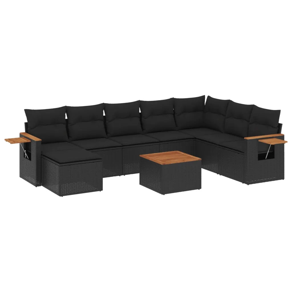Set Divani da Giardino 9 pz con Cuscini Nero in Polyrattancod mxl 114382
