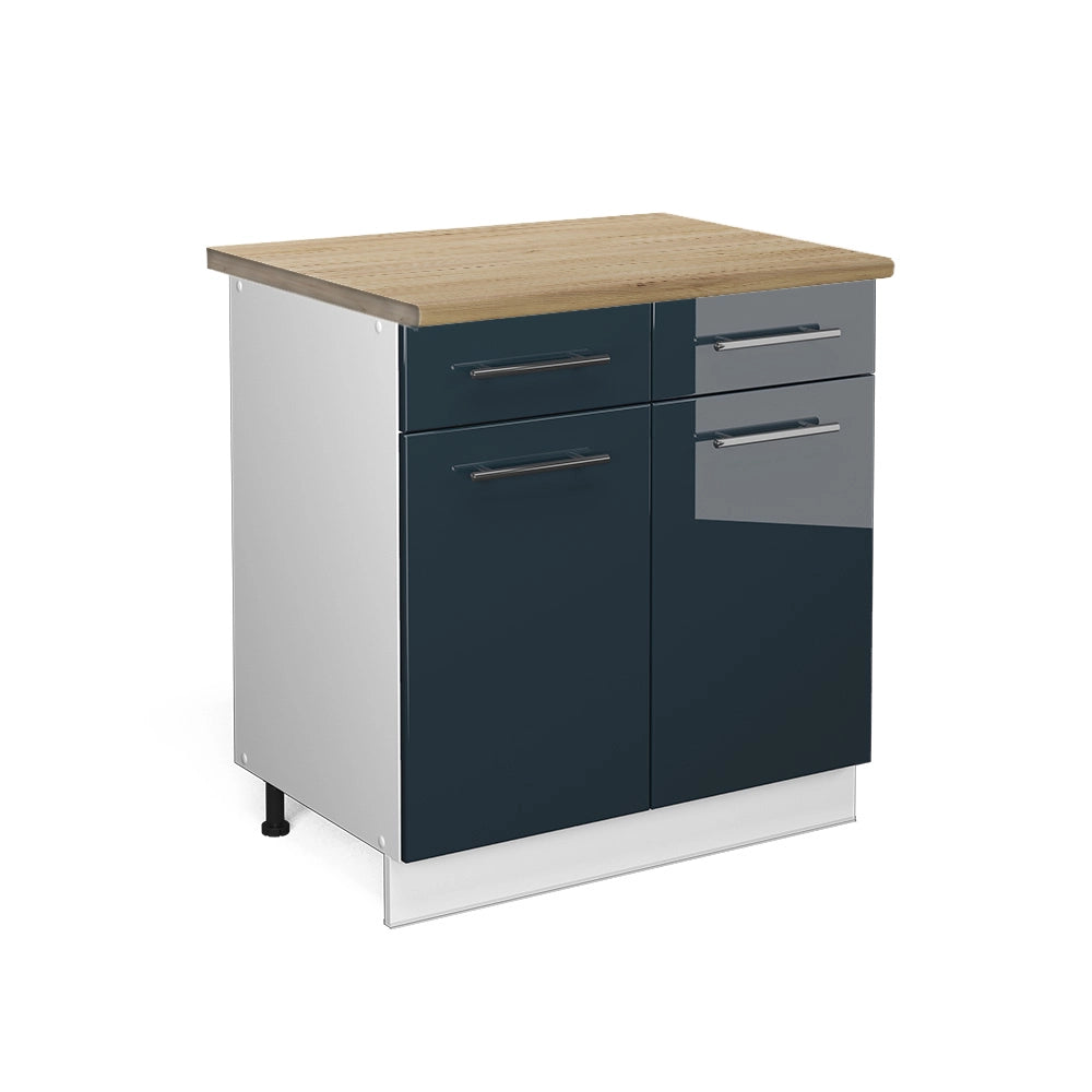 Mobiletto base per cucina Fame-Line Blu scuro lucido/Bianco 80 cm, PL Rovere Vicco