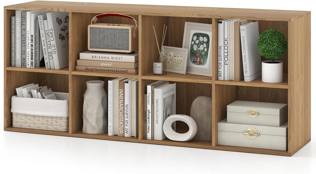 Libreria Scaffale a 8 Cubi Aperti, Libreria Bassa in Legno Salvaspazio, Scaffale Espositivo per Camera da Letto, Soggiorno, Salotto, Ufficio e Studio, 121,5 x 29 x 61 cm (Naturale)