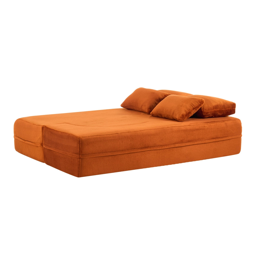 Divano Letto Pieghevole ¨C MINIMAL ¨C Flanella Arancione, Schiuma Alta Densit¨¤