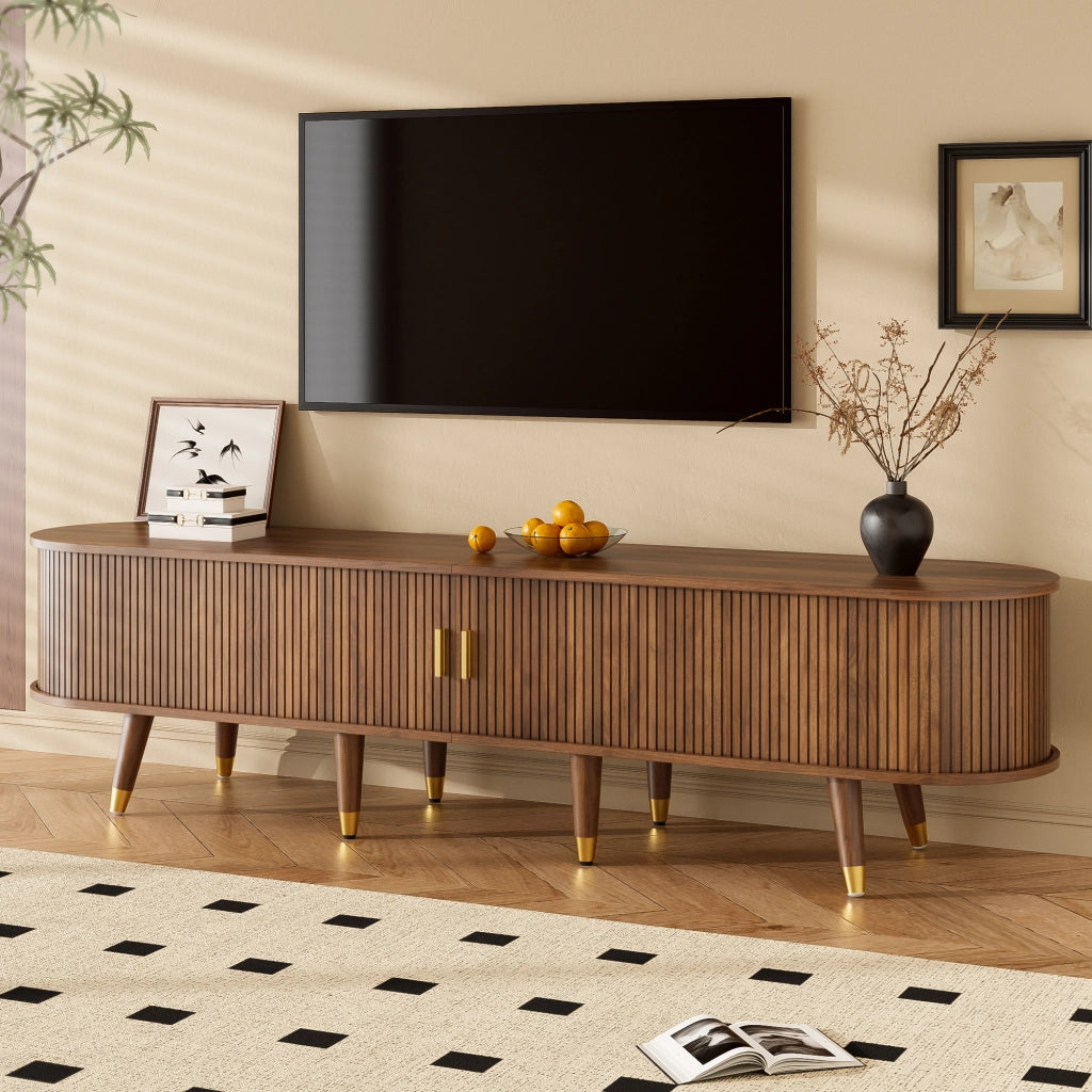 Cassettiera per TV 175 cm in noce con ante scorrevoli in rattan e MDF