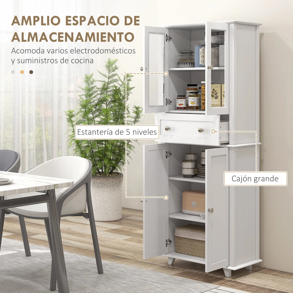 Armadio Cucina con Ante Vetro e Cassetto ¨C Minimal ¨C Bianco 61x35x168,5 cm