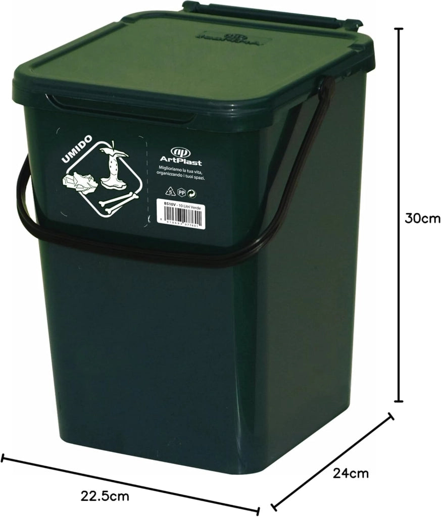 PATTUMIERA RACCOLTA DIFFERENZIATA UMIDO CON COPERCHIO VERDE LT. 10