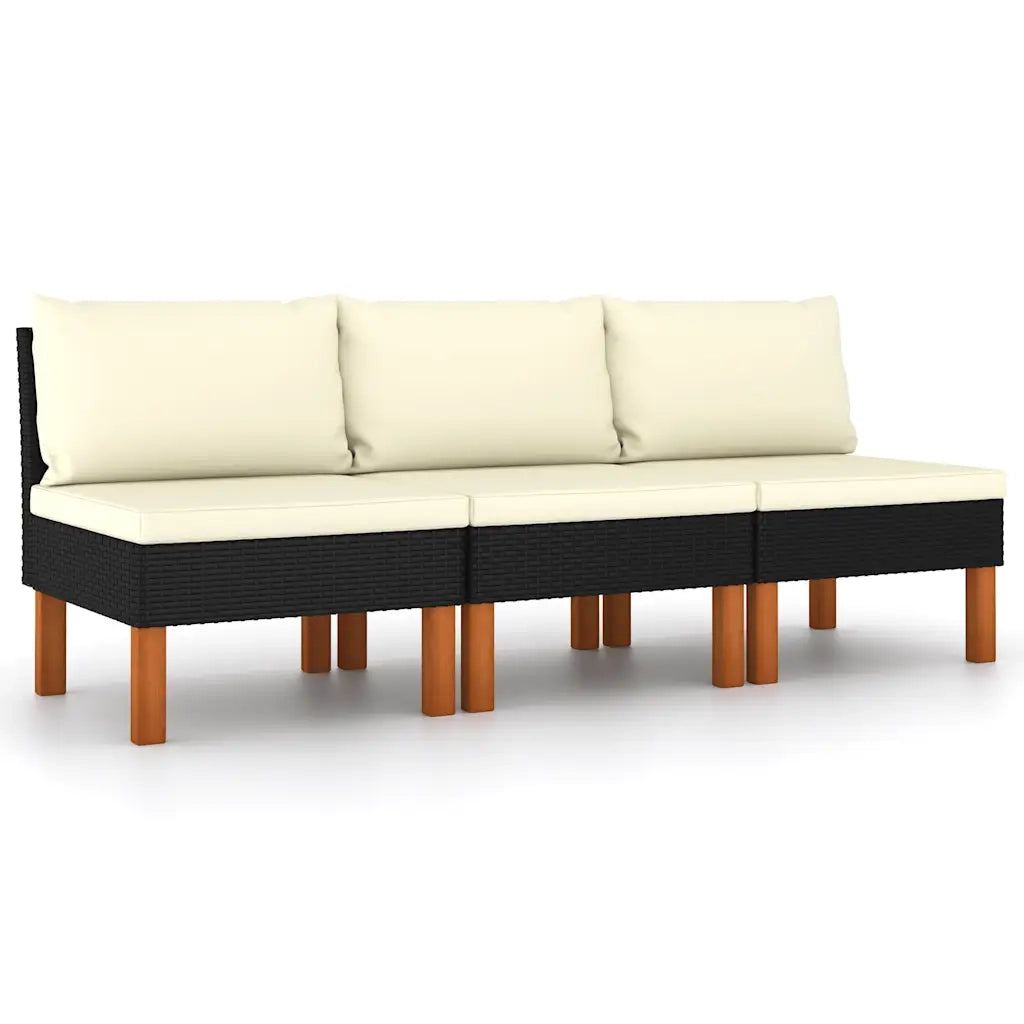 Poltrone Centrali 3 pz Polyrattan e Legno Massello di Eucalipto CFW9511754