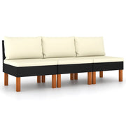 Poltrone Centrali 3 pz Polyrattan e Legno Massello di Eucalipto CFW9511754