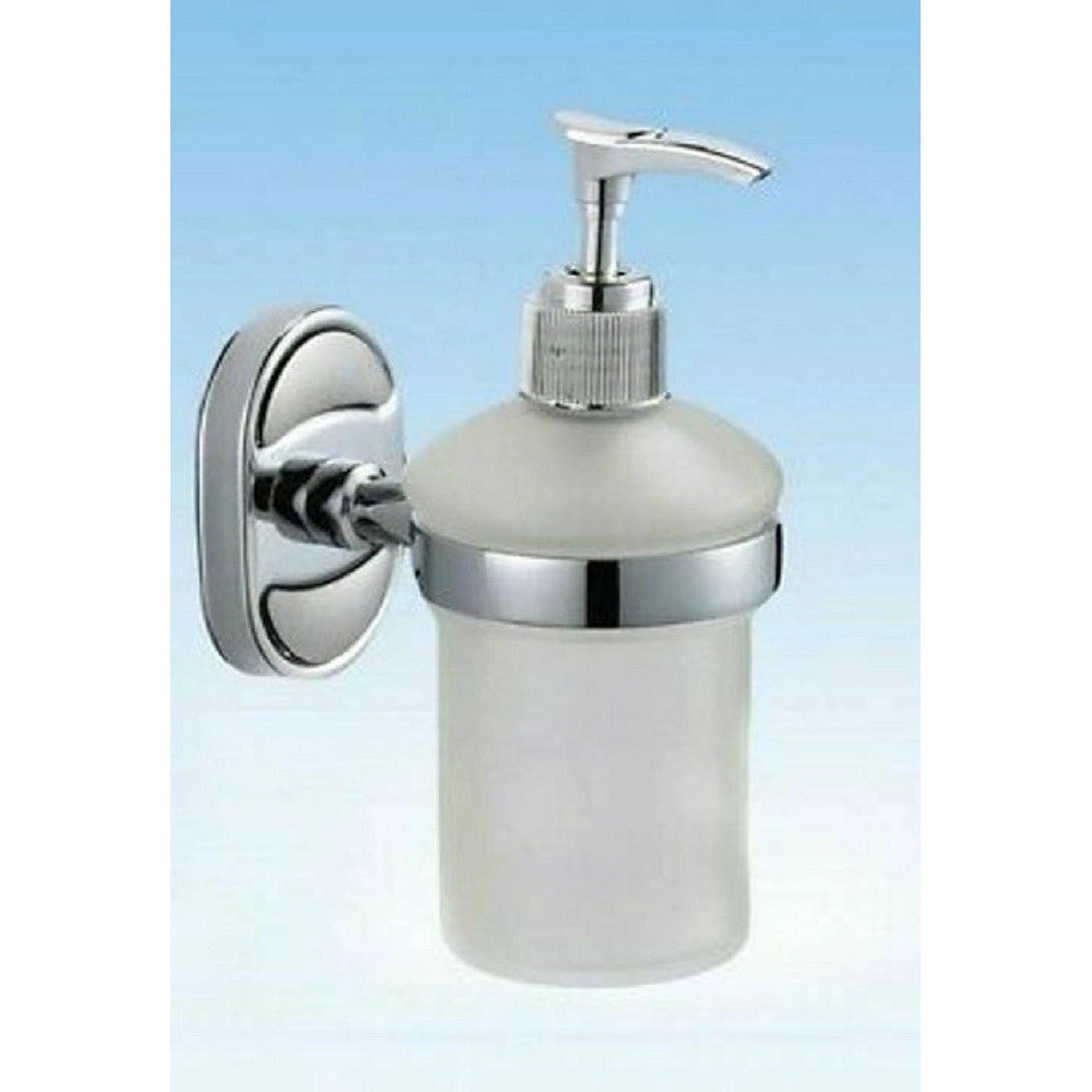 Trade Shop - Dispenser Porta Sapone Liquido Vetro Satinato Fissaggio Parete Bagno Ovale 52011 -