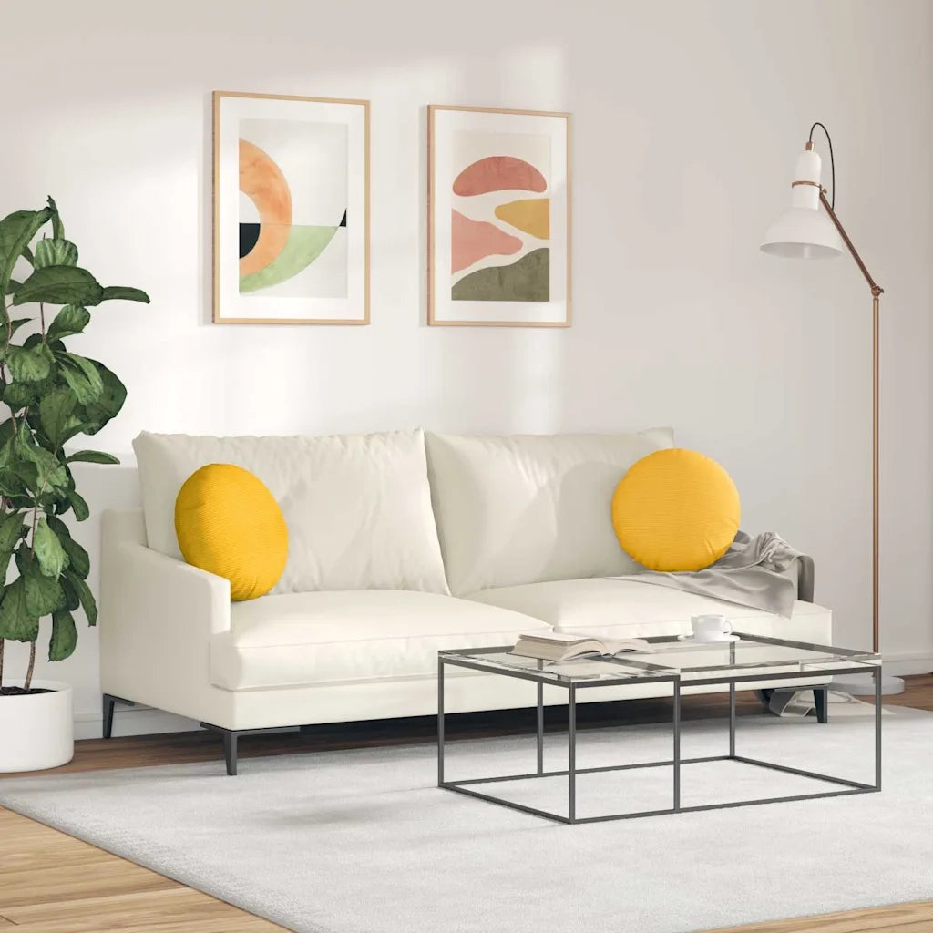 Cuscini per Seduta 2 pcs Giallo Chiaro Ø 40 cm Tessuto in Cords 42014155