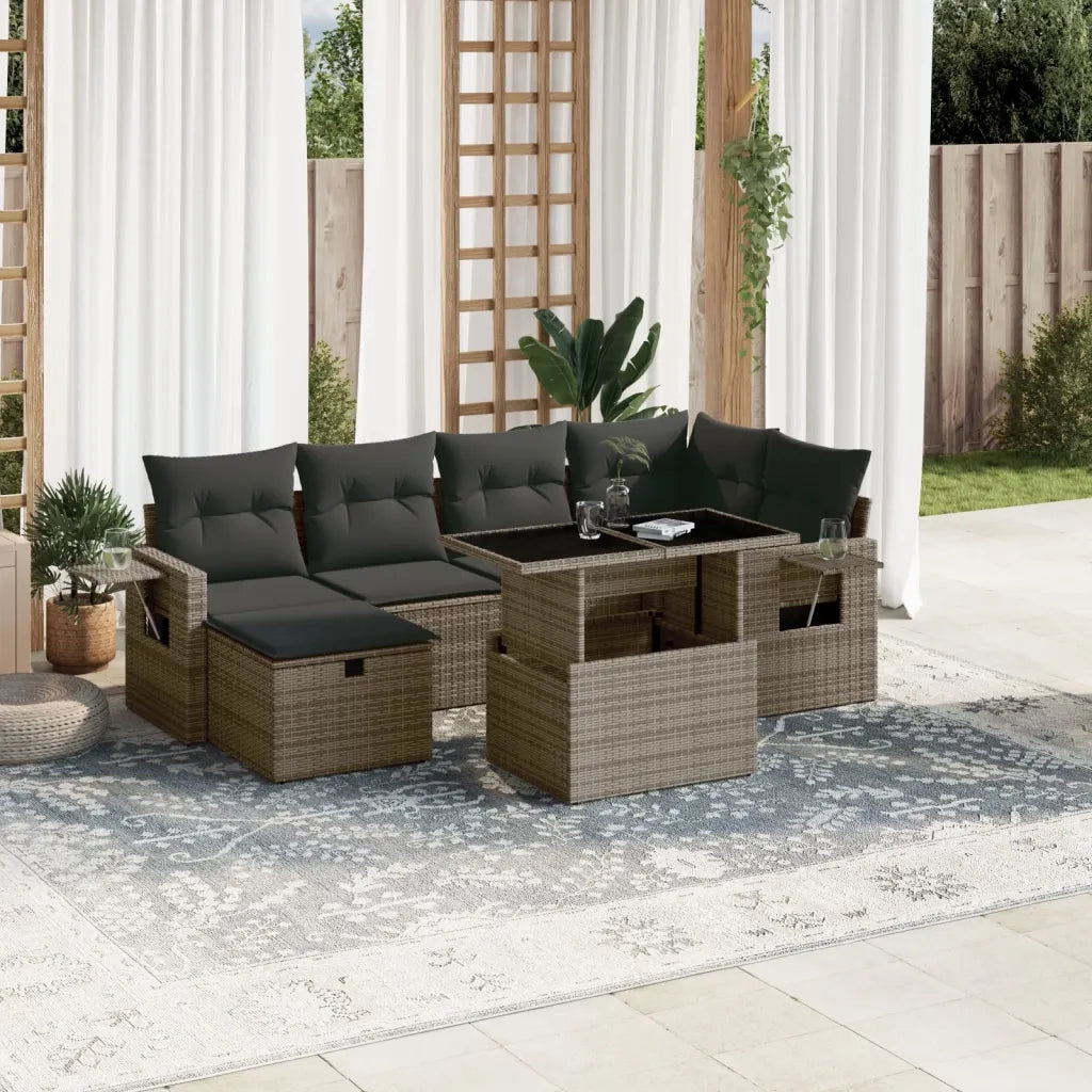 Set Divani da Giardino 7 pz con Cuscini Grigio in Polyrattan 3274980