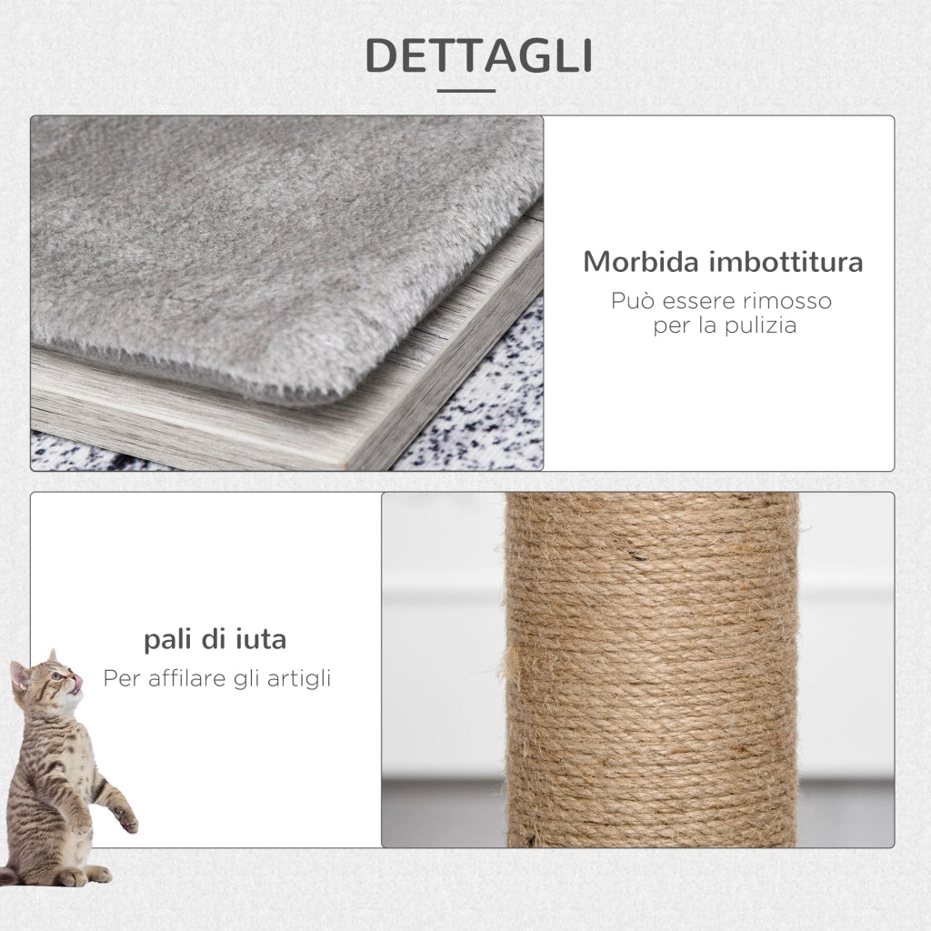 Tiragraffi per Gatti con Cuccia e Corde ¨C Zephmum ¨C Grigio 67x38.5x114 cm