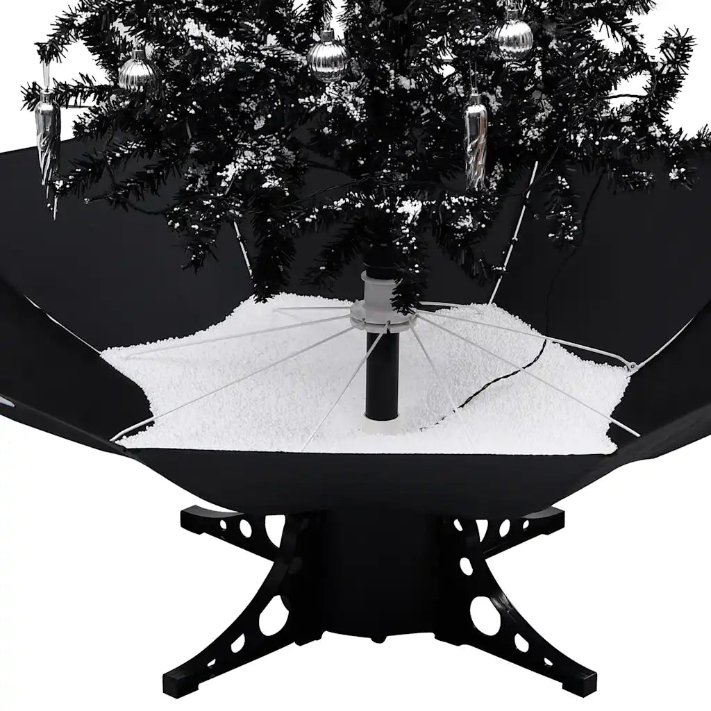 Albero di Natale con Nevicata e Base ad Ombrello-Decorazioni natalizie Nero 140cm PVC