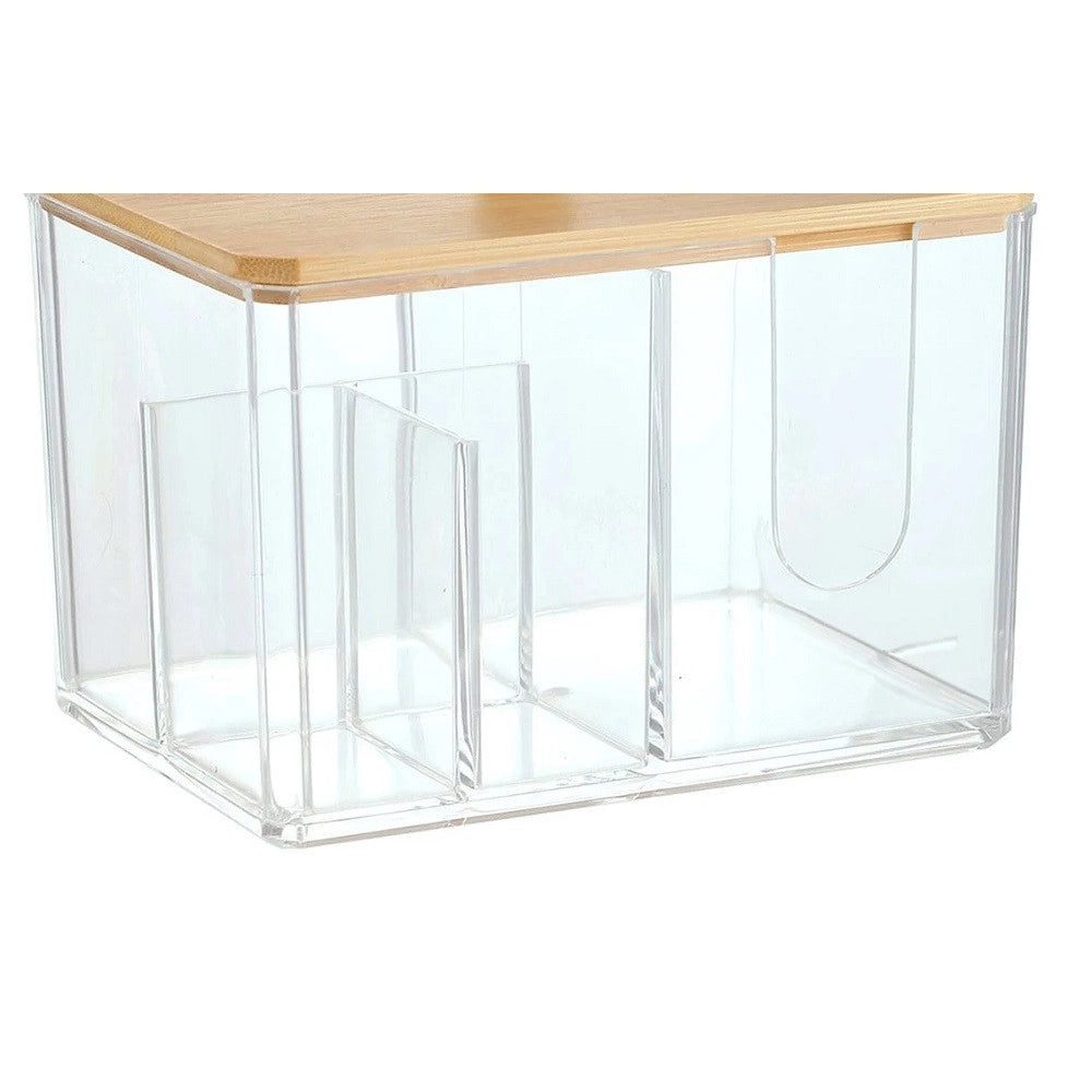 Trade Shop - Organizer Per Cosmetici Toeletta A Scomparti Trasparente Con Coperchio In Legno 10825 -