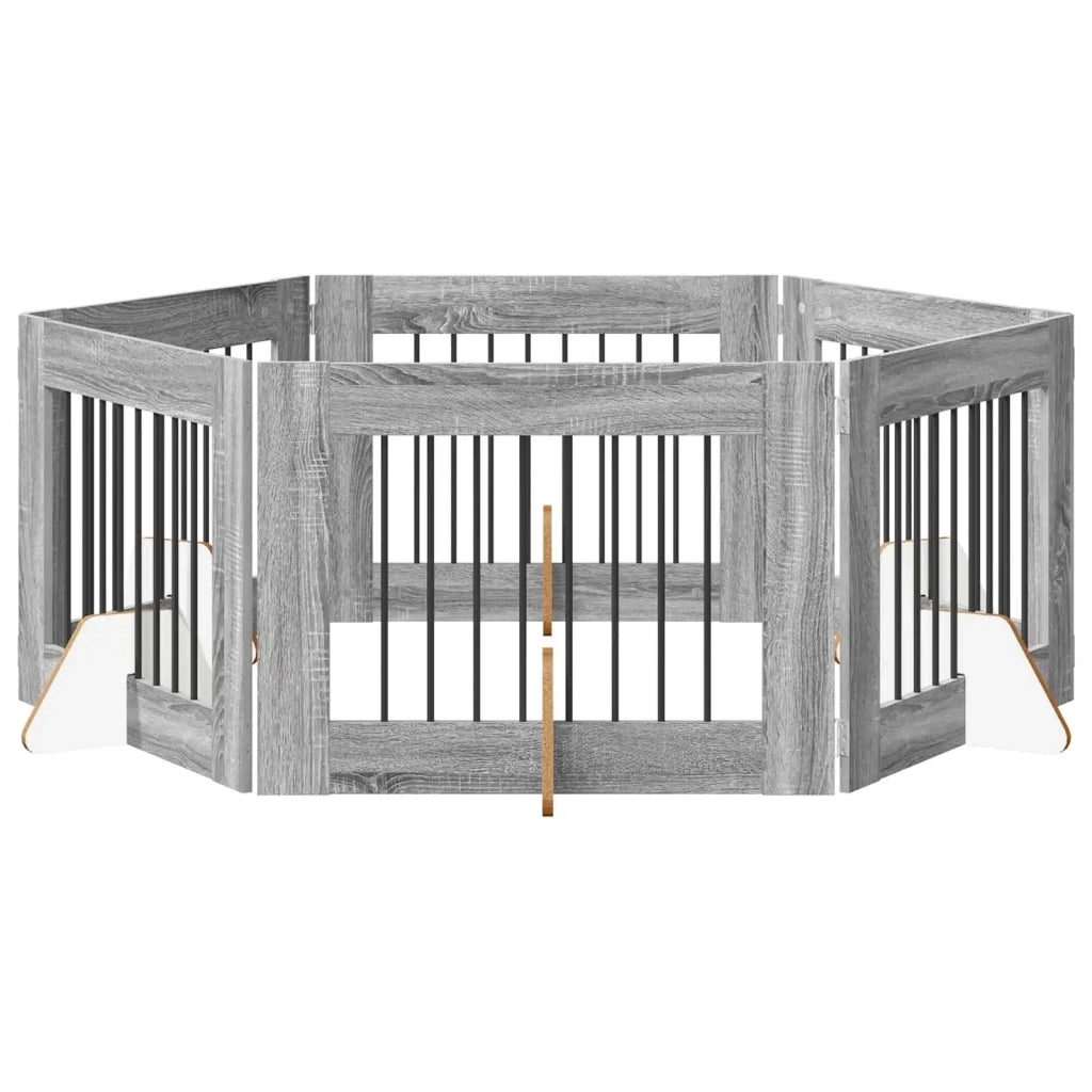 Cancello per cani con supporti 6 pcs Grigio Sonoma 80 x 60 cm