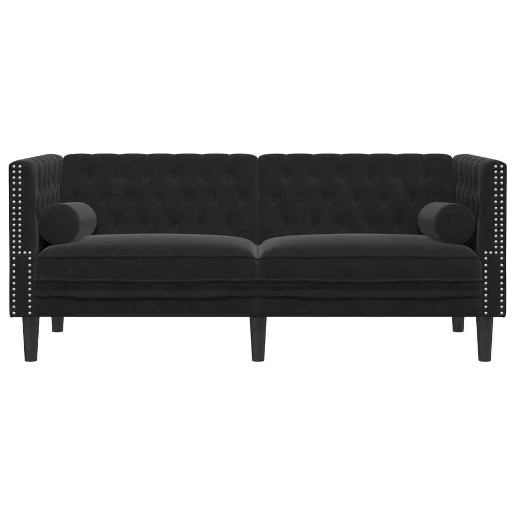 Divano Chesterfield con Rinforzi 2 Posti Nero in Velluto 372688