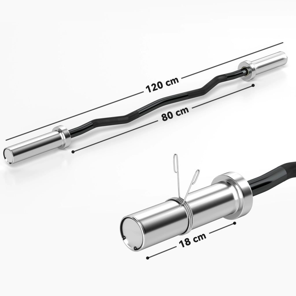 Barra Curl EZ con Presillas ¨C zephmum ¨C Nero e Argento 120 cm
