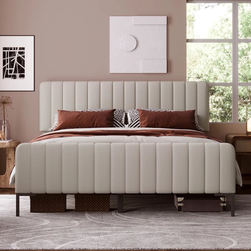 Letto imbottito 140x200 cm con testiera regolabile e rete a doghe