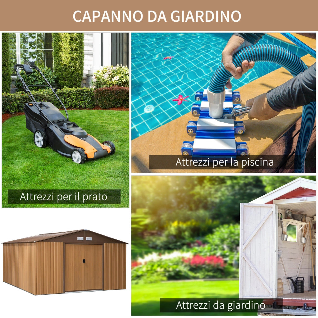 EasyComfort Casetta da Giardino con 2 Porte Scorrevoli e 4 Prese d'Aria in Acciaio, 340x386x200cm, Giallo