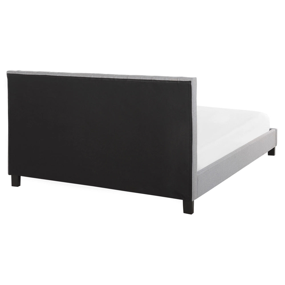 Letto Rivestimento in tessuto grigio chiaro 160 x 200 cm con testiera a doghe