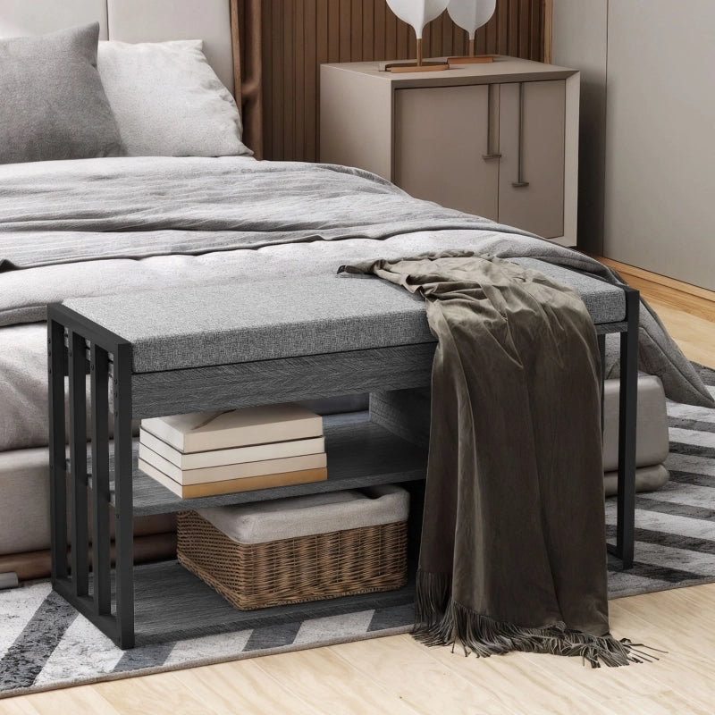 Scarpiera con panca a 3 ripiani aperti e cuscino per ingresso soggiorno camera da letto grigio 86 × 30 × 45,4 cm