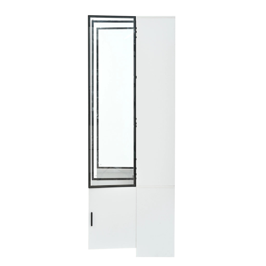 Vetrina con LED e 12 ante in vetro con ripiani, per soggiorno e sala espositiva, in MDF e vetro, bianco