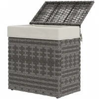 Cesta Contenitore da Giardino e Casa in Rattan con Tessuto Interno, 57x34x62cm, Grigio