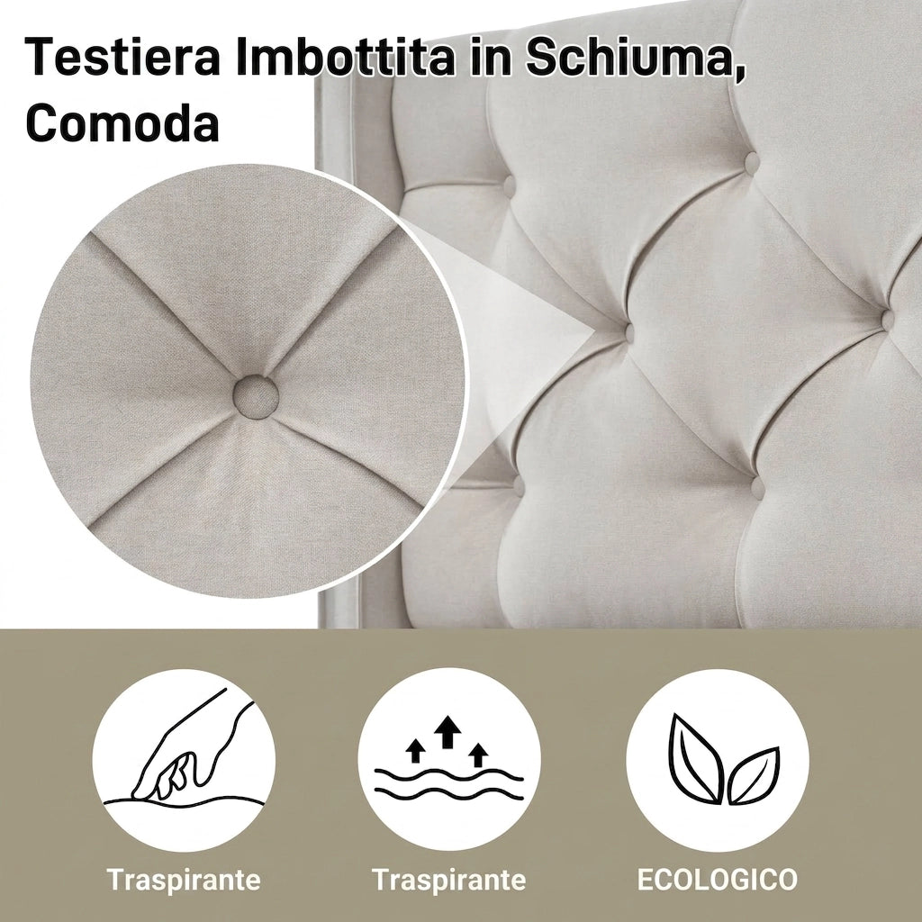 Letto Imbottito 140x200 con Contenitore Idraulico in Cotone Grigio Chiaro