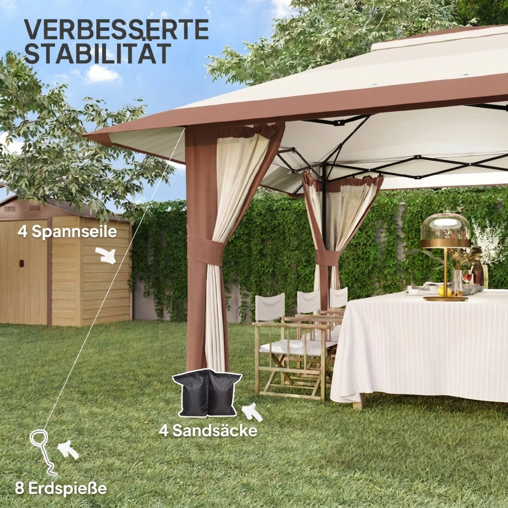 Gazebo da giardino 4x4 m con pareti a rete UPF50+ ¨C zephmum ¨C Beige