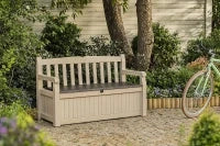 Panchina Contenitore da Giardino Eden, 265L, Effetto Legno, Beige/Marrone, 140x60x84H cm