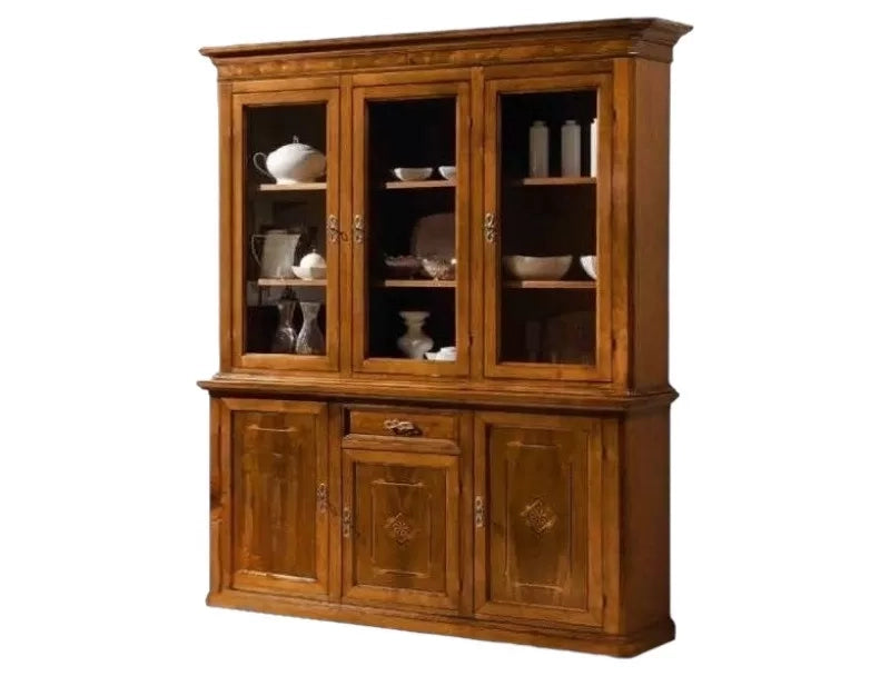 Cristalliera classica legno 3 porte intarsio bassano 175x49x222 - Mobili 2G