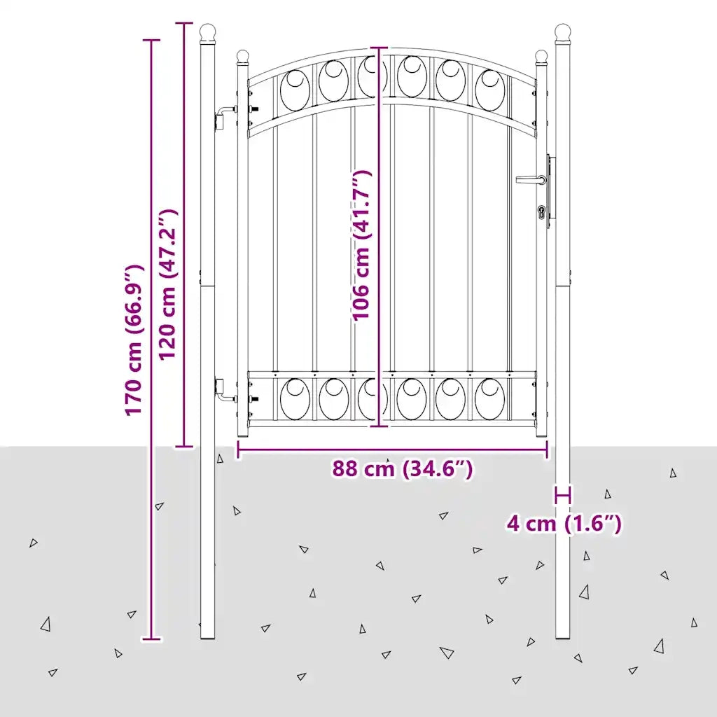 Cancello per Recinzione ad Arco in Acciaio 100x150 cm Nero