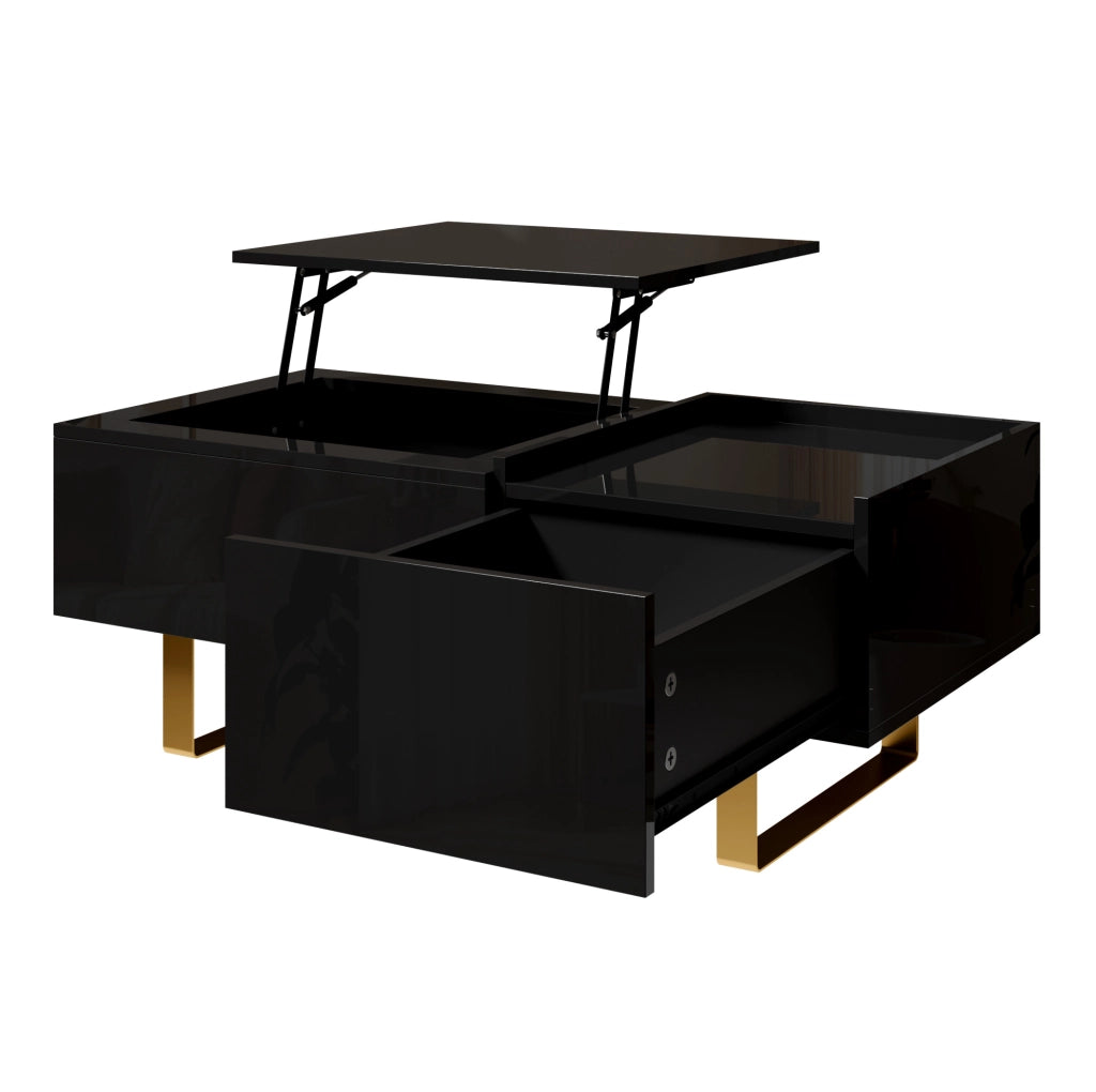 Tavolino da caffè 100x50x54.5 cm sollevabile con cassetto e vano contenitore in MDF nero