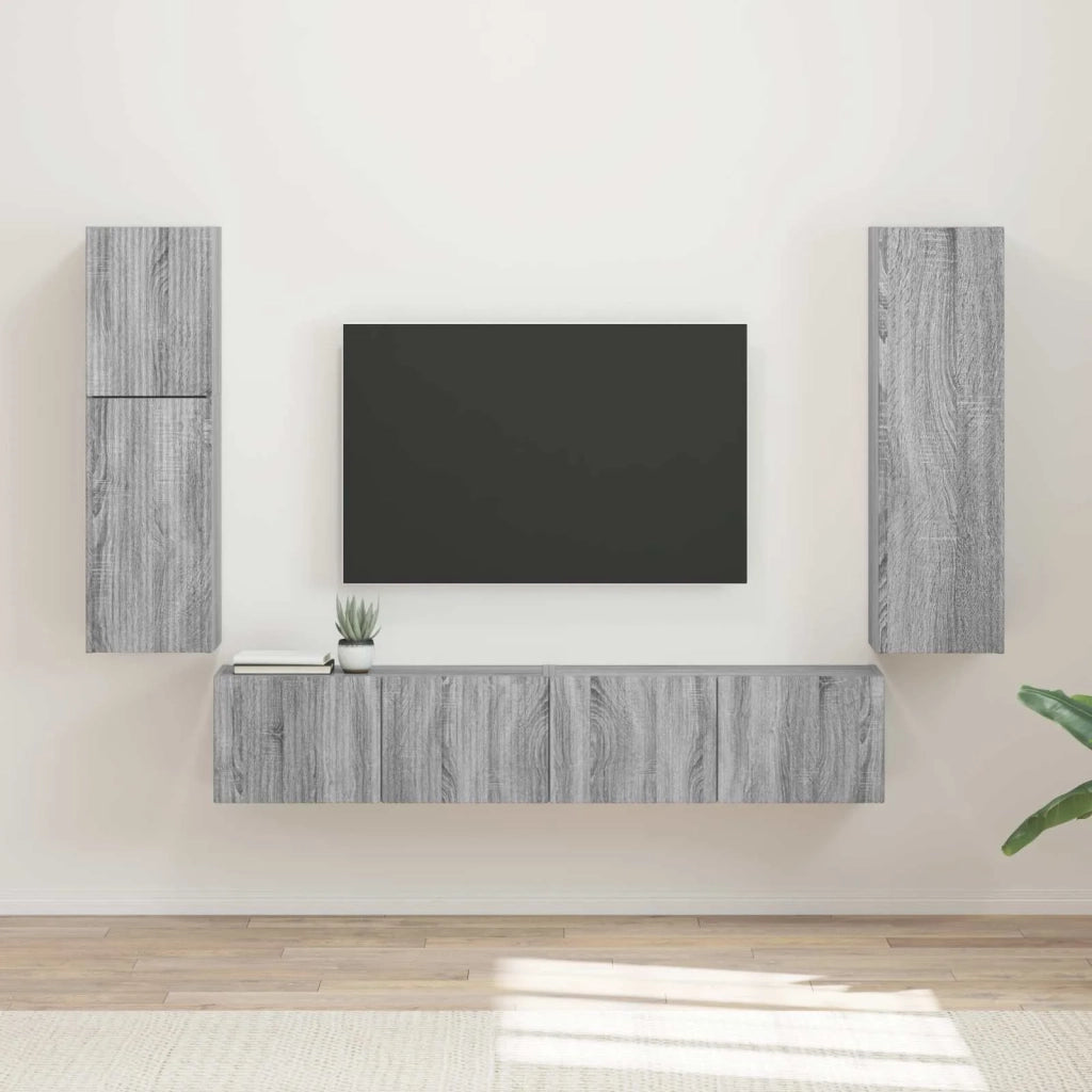 Set mobile TV 4 pz-Credenza per TV Grigio Sonoma Legno multistrato 463879