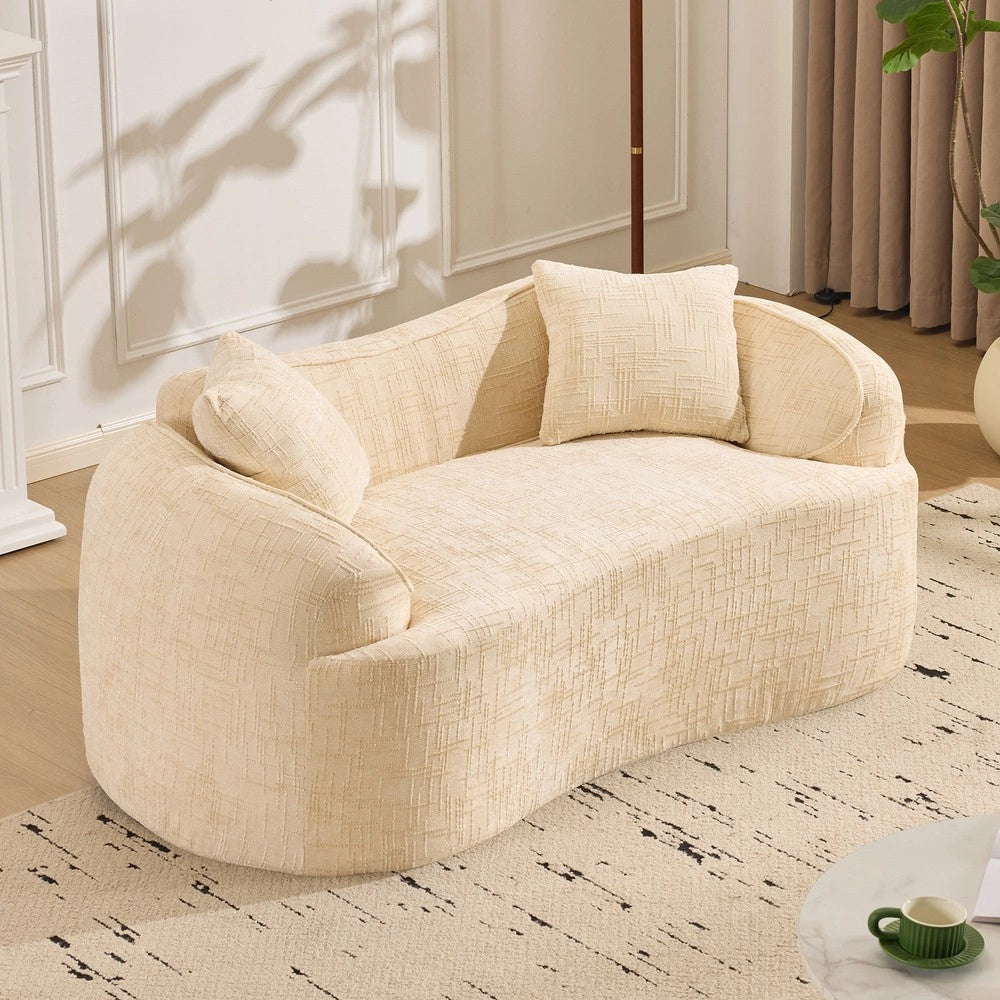 Divano 2 posti velluto beige ¨C Minimal ¨C con braccioli e 2 cuscini compatti