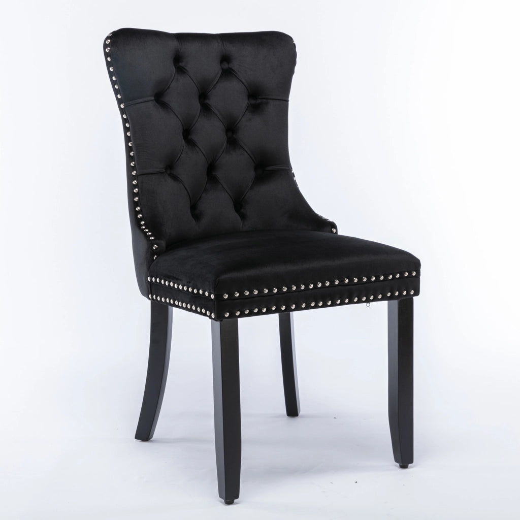 Sedie da Pranzo Imbottite in Velluto con Gambe in Legno Massello ¨C MINIMAL ¨C Set 2 Pezzi, Nero