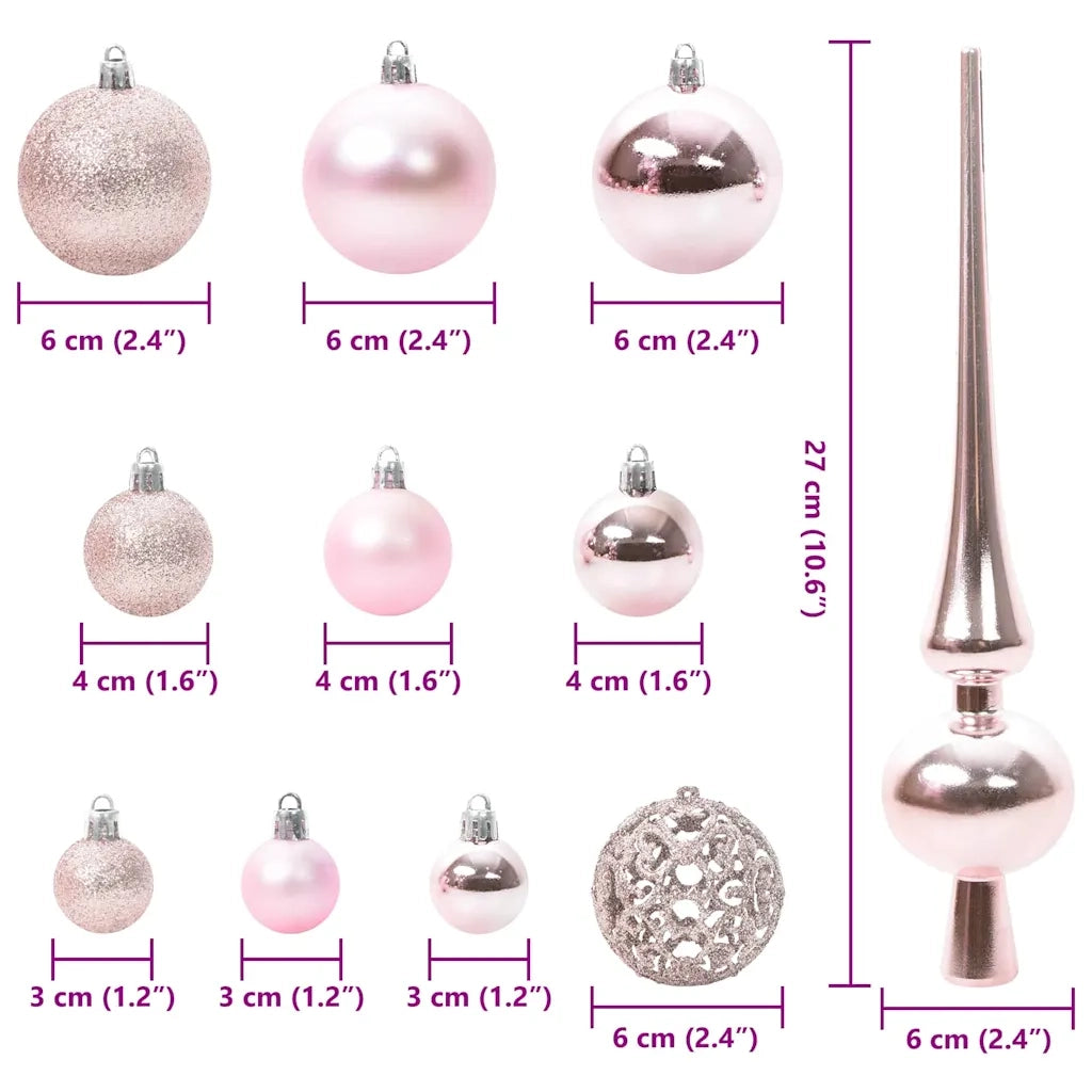 Set di Palle di Natale con 150 LED 61 pz Rosa Plastica CFW4547356