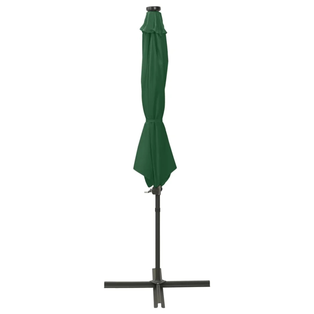 Ombrellone da giardino a sbalzo con palo e luci LED 300 cm verde 02_0008545