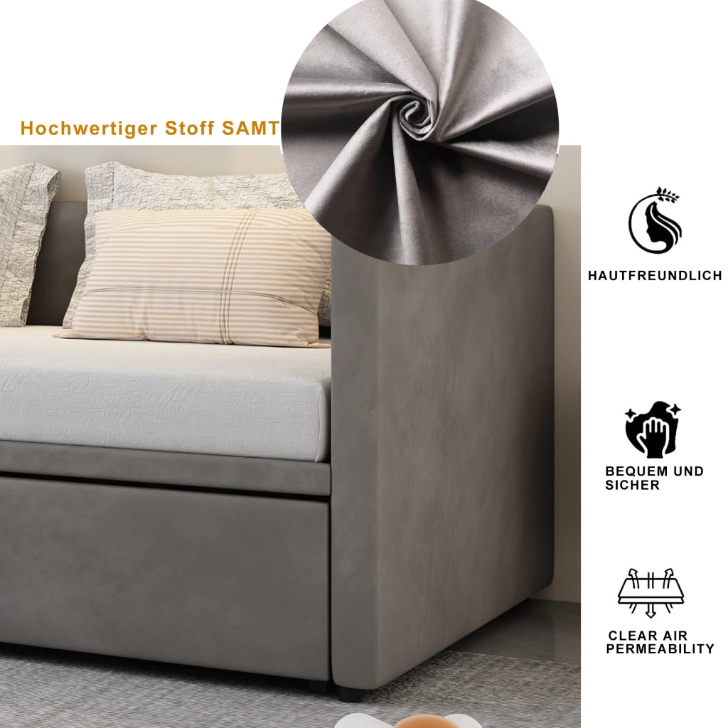 Letto divano estraibile in velluto grigio 180x200 cm