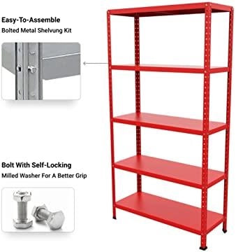 SCAFFALE IN METALLO ROSSO ETTORE KIT BULLONI 100 X 40 X H 187 CM 5 RIPIANI