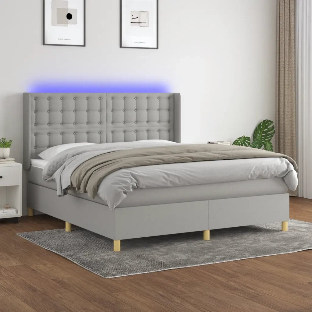 Letto a Molle Materasso e LED Grigio Chiaro 160x200 cm Tessuto 3139205