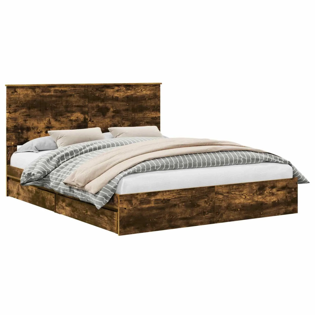 Letto matrimoniale | Letto per adulti | Letto con Contenitore con testiera Rovere fum¨¦ 160 x 200 cm