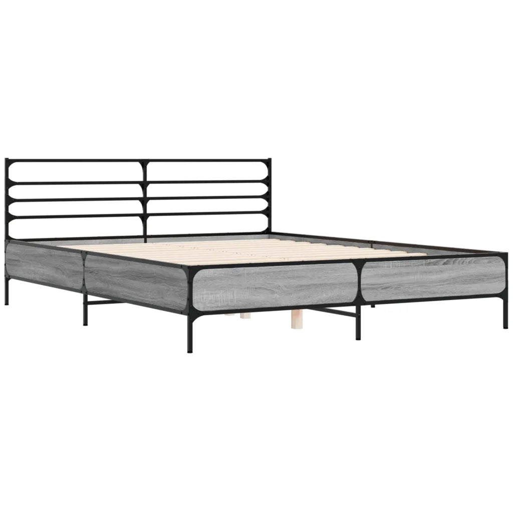 Letto matrimoniale | Letto per adulti | Giroletto Grigio Sonoma 160x200 cm in Legno Multistrato Metallo