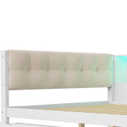 Letto a Divanetto 140x200 cm; Letto Singolo - 2 Cassetti; USB; LED e Mensole; Bianco